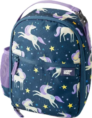 Lands' End Kids' Soft Sided Lunch Box Blue/ivory Unicorn Stars 11" x 8" x 3"