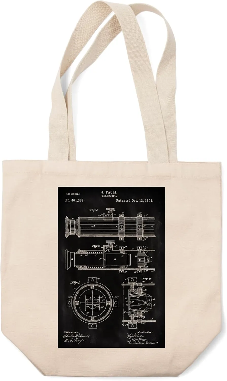 Lantern Press Blackboard Patent, Telescope (100% Cotton Canvas Reusable Tote Bag)