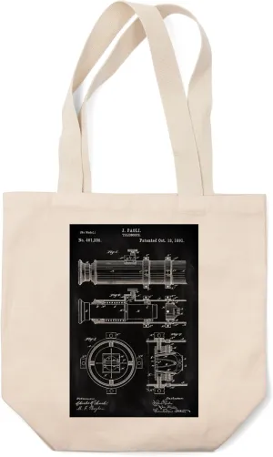 Lantern Press Blackboard Patent, Telescope (100% Cotton Canvas Reusable Tote Bag)