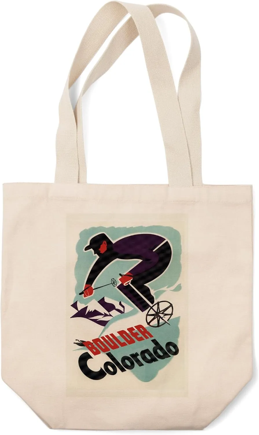 Lantern Press Ski Boulder, Colorado (100% Cotton Canvas Reusable Tote Bag)