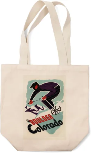 Lantern Press Ski Boulder, Colorado (100% Cotton Canvas Reusable Tote Bag)