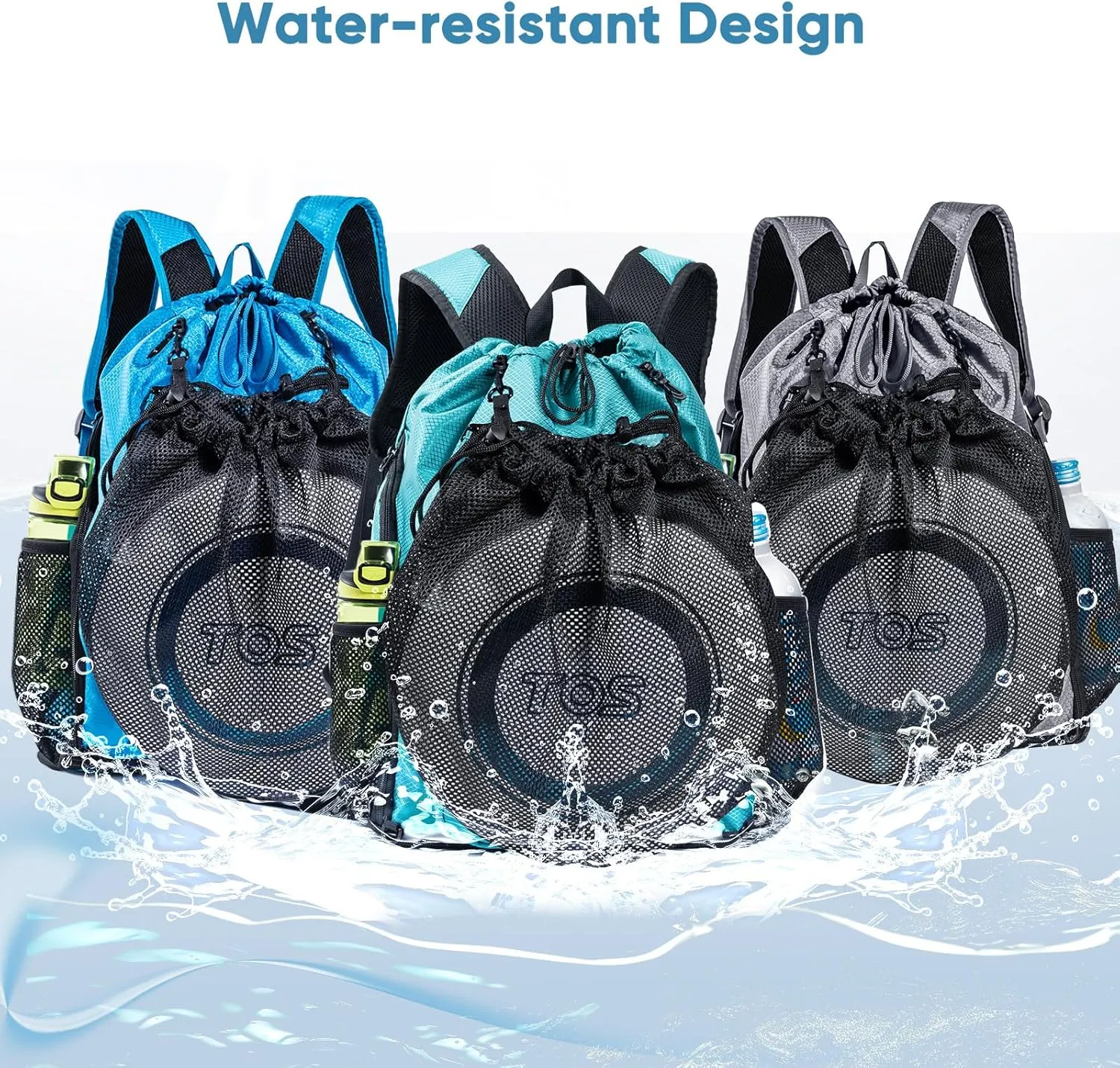 Large Beach Backpack Waterproof Sandproof - Customized Oversized Drawstring Pool Bag with Shoe Compartment for Toiletries, Towels, Gym, Travel
