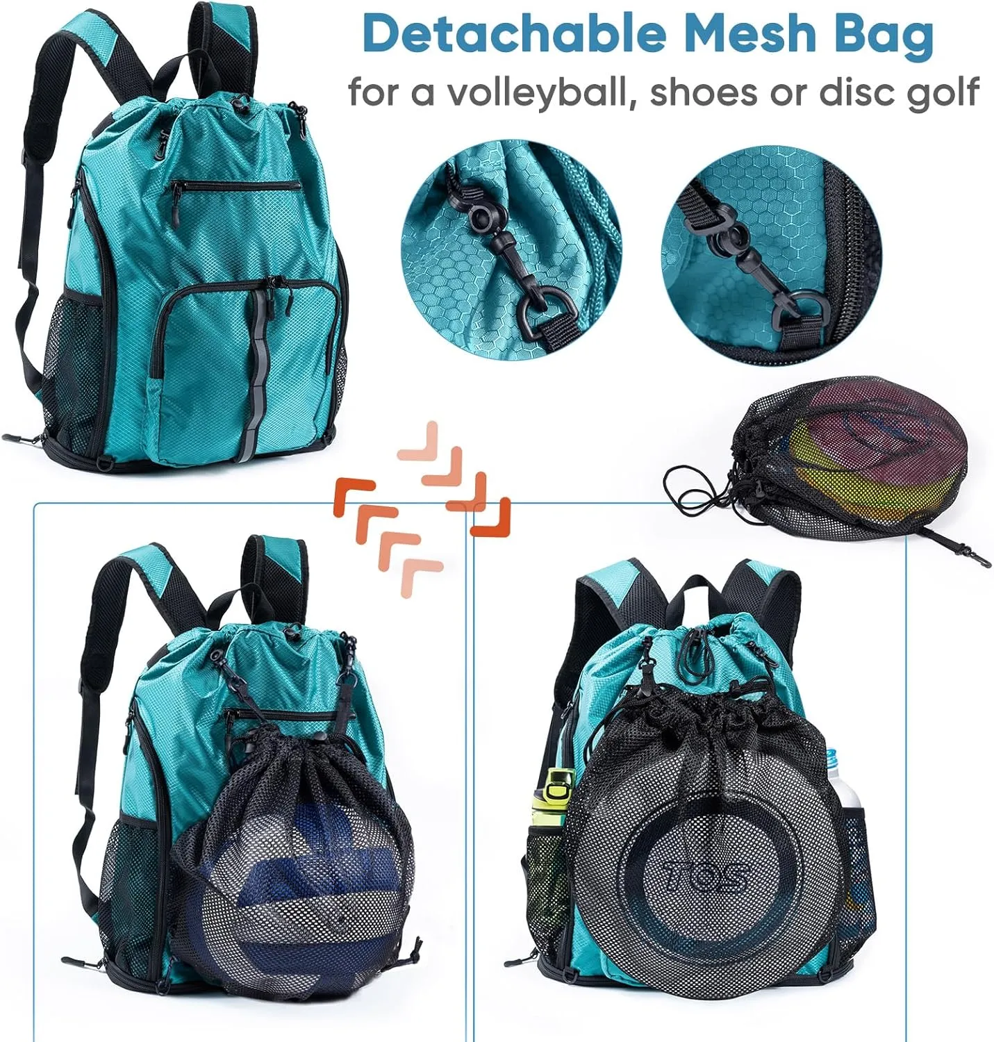 Large Beach Backpack Waterproof Sandproof - Customized Oversized Drawstring Pool Bag with Shoe Compartment for Toiletries, Towels, Gym, Travel