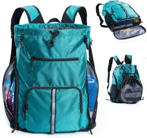 Large Beach Backpack Waterproof Sandproof - Customized Oversized Drawstring Pool Bag with Shoe Compartment for Toiletries, Towels, Gym, Travel