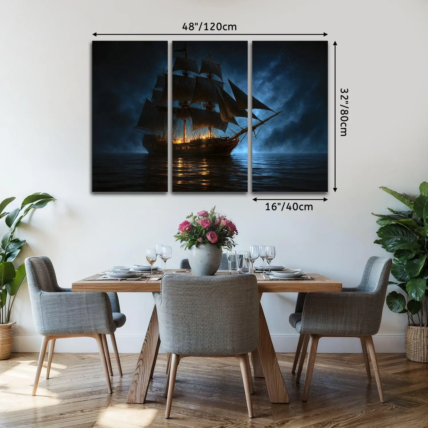 Large Canvas Wall Art 3 Pcs model pirate water blue black pictures Canvas Art Prints Pictures Framed Artwork Poster Wall Decor for Living Room Bedroom 32x48 In