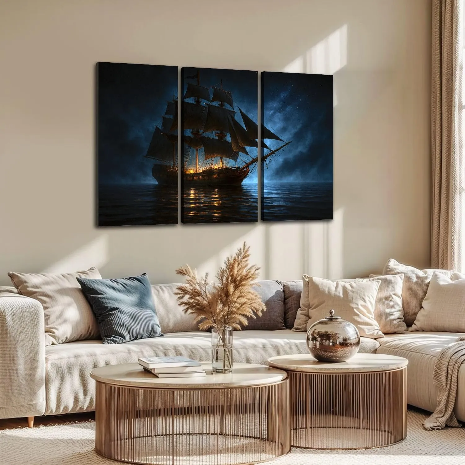 Large Canvas Wall Art 3 Pcs model pirate water blue black pictures Canvas Art Prints Pictures Framed Artwork Poster Wall Decor for Living Room Bedroom 32x48 In