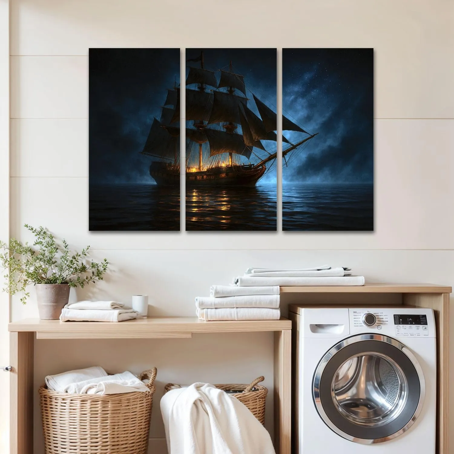 Large Canvas Wall Art 3 Pcs model pirate water blue black pictures Canvas Art Prints Pictures Framed Artwork Poster Wall Decor for Living Room Bedroom 32x48 In