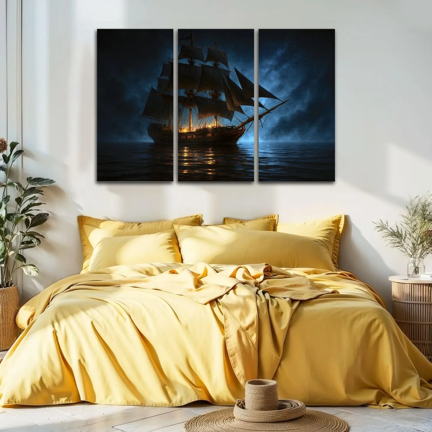 Large Canvas Wall Art 3 Pcs model pirate water blue black pictures Canvas Art Prints Pictures Framed Artwork Poster Wall Decor for Living Room Bedroom 32x48 In
