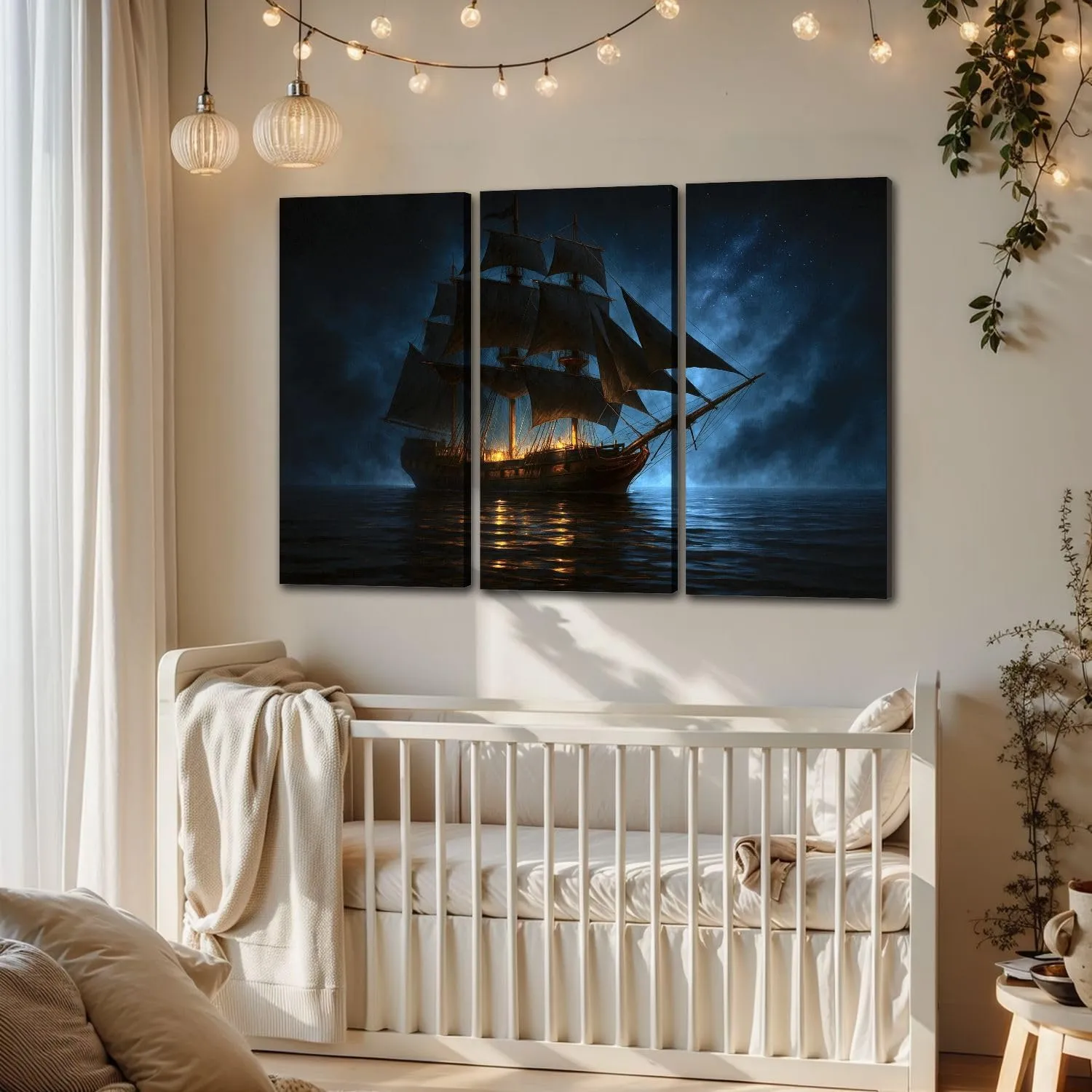 Large Canvas Wall Art 3 Pcs model pirate water blue black pictures Canvas Art Prints Pictures Framed Artwork Poster Wall Decor for Living Room Bedroom 32x48 In