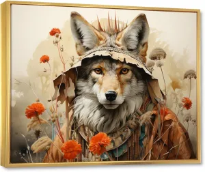 Large Native American Art framed wall Art, Trickery of Coyotes in Native Art, Native American Art framed wall art decor, Grey Global Gold framed wall art, 44x34 inches Gold Frame