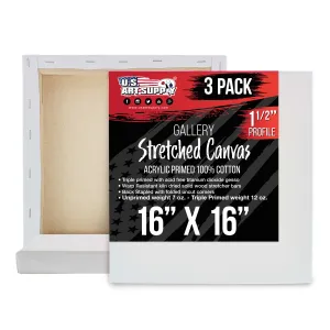 Large Stretched Canvas for Painting 16x16 inch Gallery Depth 1-1/2" Thick, 3-Pack - 12oz Acrylic Gesso Triple Primed, Professional Artist Quality, 100% Cotton - Oil, Pouring Paint