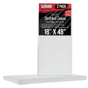 Large Stretched Canvas for Painting 18x48 inch Gallery Depth 1-1/2" Thick, 2-Pack - 12oz Acrylic Gesso Triple Primed, Professional Artist Quality, 100% Cotton - Oil, Pouring Paint
