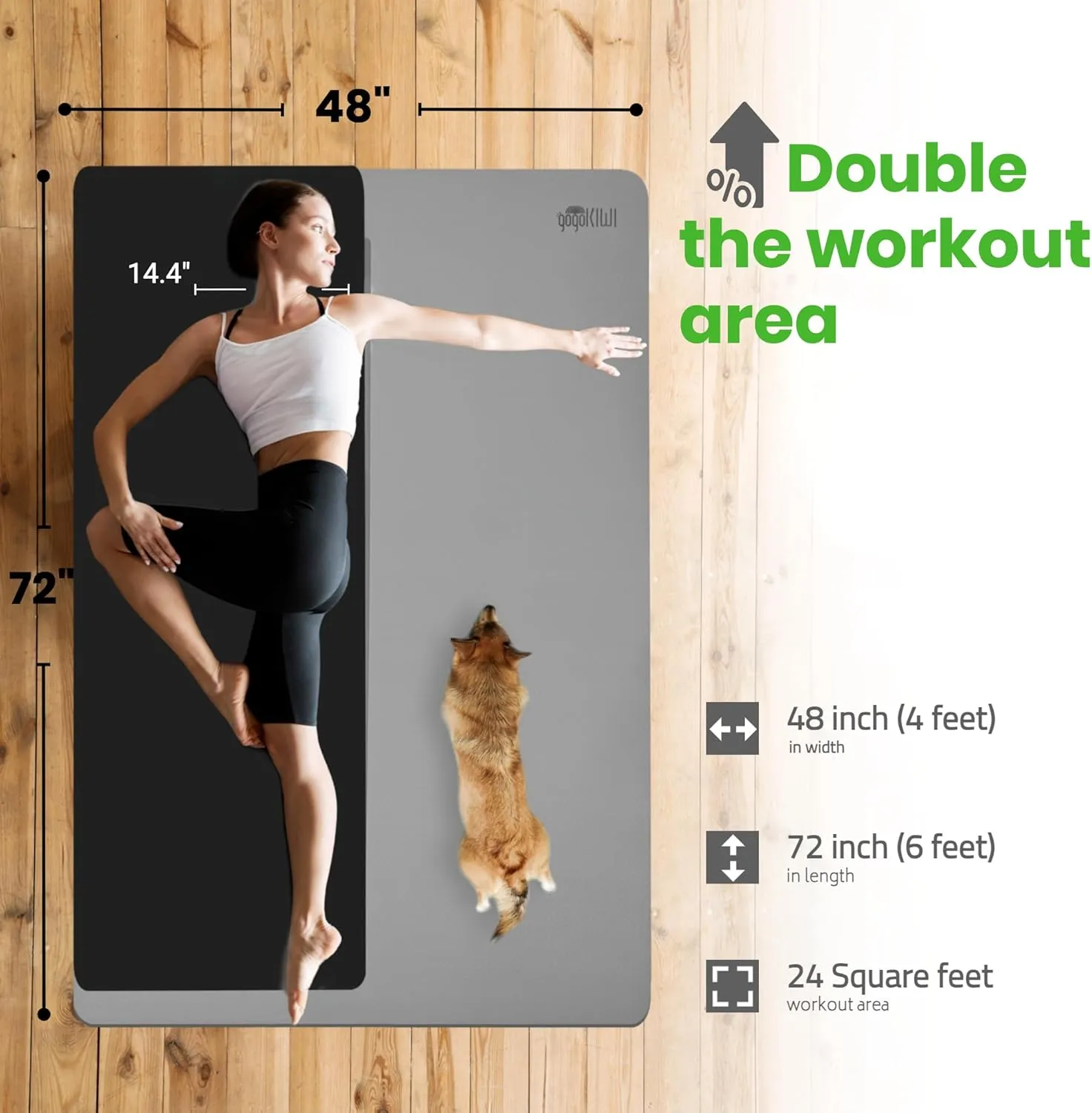 Large Yoga Mat (6'x4') Extra Wide Workout Mat for Home, Non Slip Fitness & Exercise Mat for Home Gym, Yoga, Pilates, Stretching, and Floor