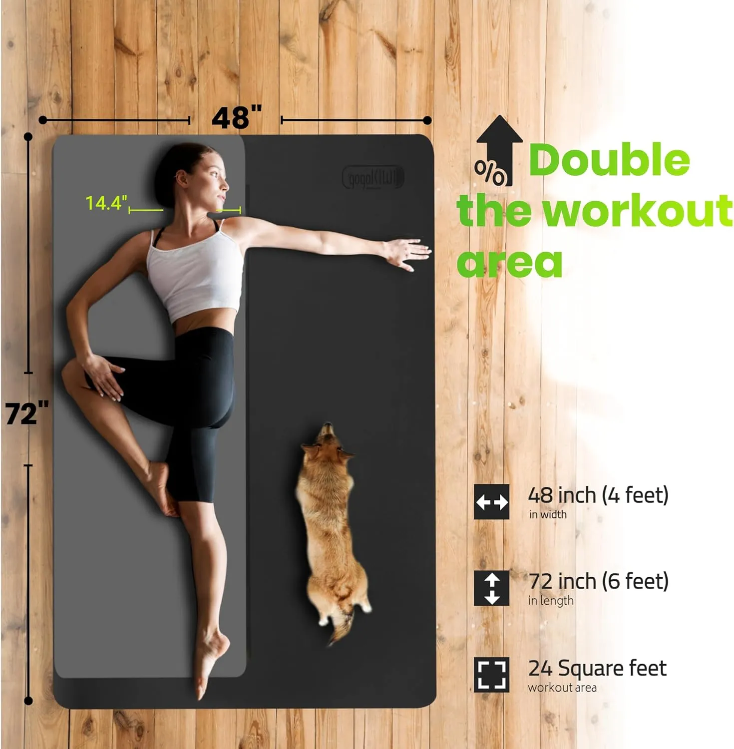 Large Yoga Mat (6'x4') Extra Wide Workout Mat for Home, Non Slip Fitness & Exercise Mat for Home Gym, Yoga, Pilates, Stretching, and Floor
