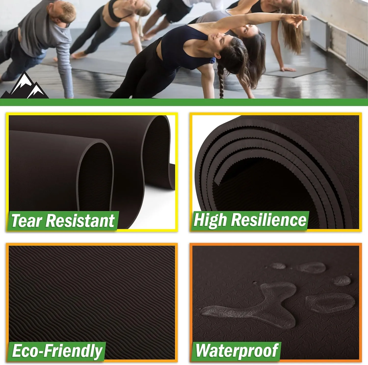 Large Yoga Mat - 6’x4’ Wide Exercise Mat - 8mm Thick Non-Slip Workout Mat