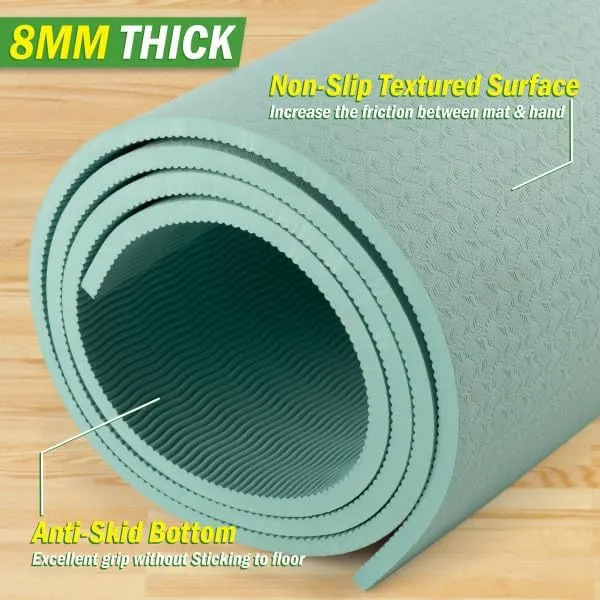 Large Yoga Mat - 6’x4’ Wide Exercise Mat - 8mm Thick Non-Slip Workout Mat