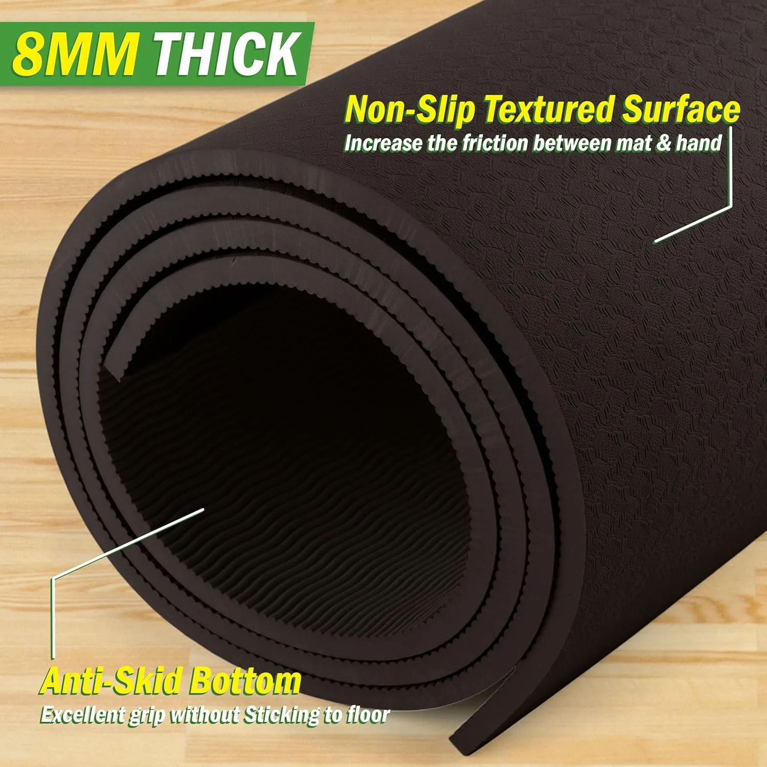 Large Yoga Mat - 6’x4’ Wide Exercise Mat - 8mm Thick Non-Slip Workout Mat