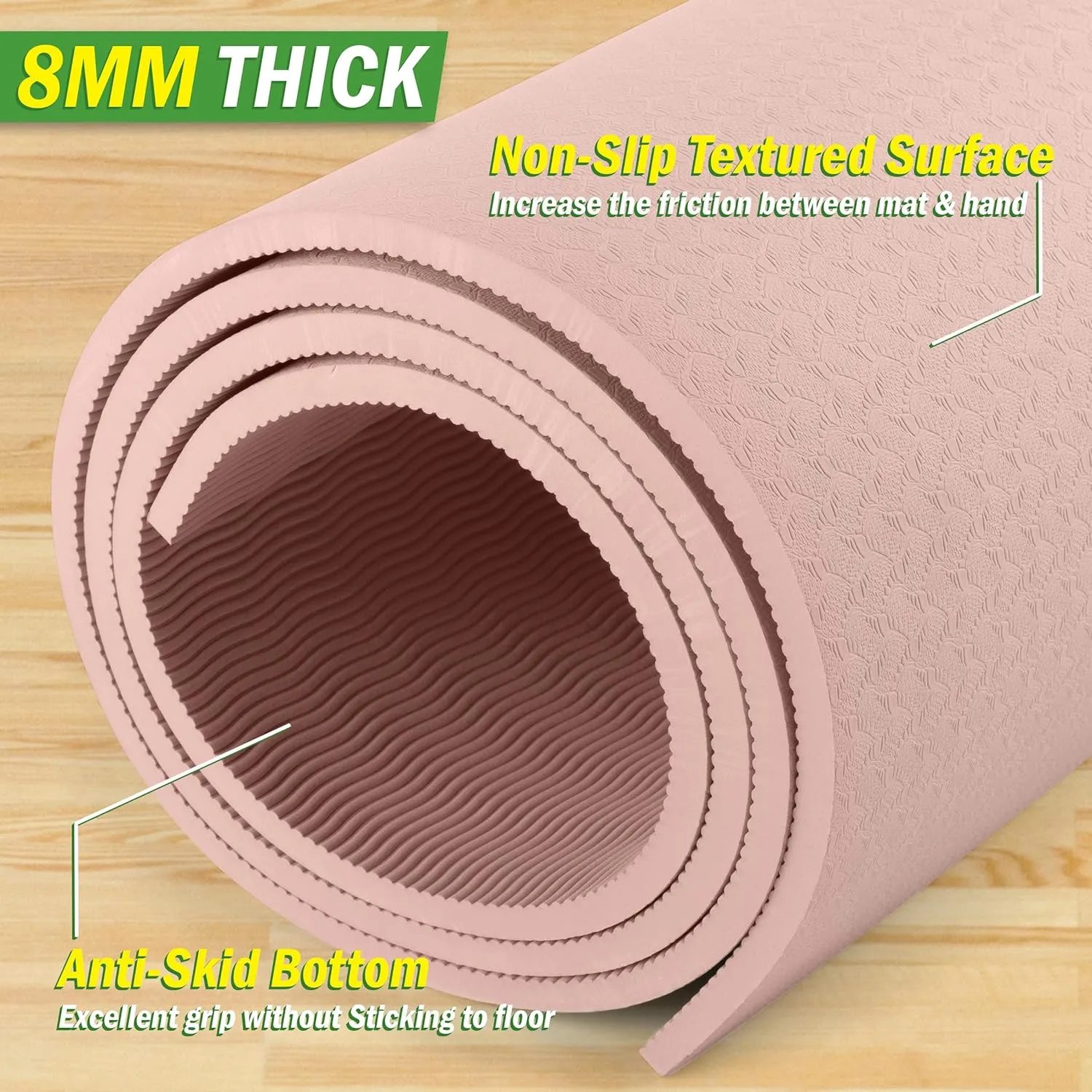 Large Yoga Mat - 6’x4’ Wide Exercise Mat - 8mm Thick Non-Slip Workout Mat