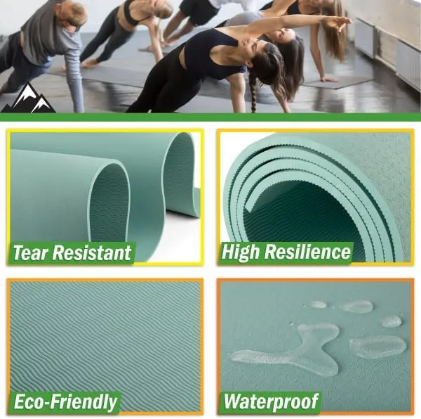 Large Yoga Mat - 6’x4’ Wide Exercise Mat - 8mm Thick Non-Slip Workout Mat