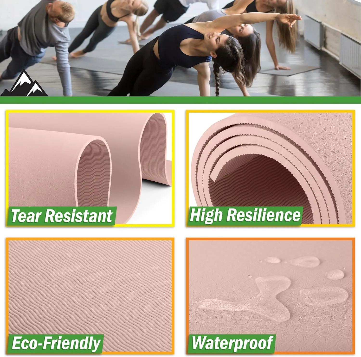 Large Yoga Mat - 6’x4’ Wide Exercise Mat - 8mm Thick Non-Slip Workout Mat