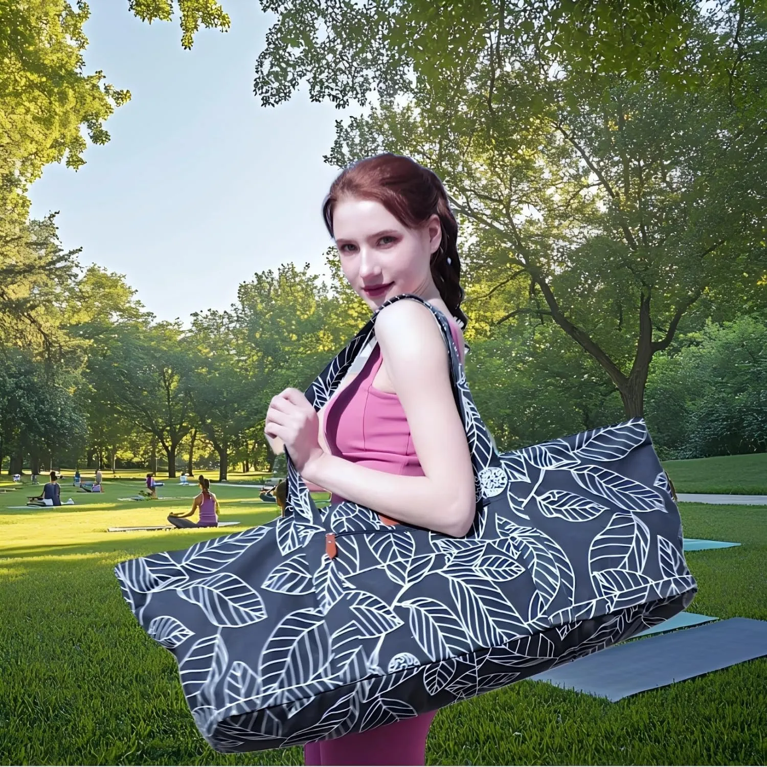 Large Yoga Mat Bag for Women Men, Travel Gym Bag for Pilates Office Beach Workout, Yoga Mat Tote Carrier with Mat Strap for 1/4" 1/2" Thick Exercise Yoga Mat