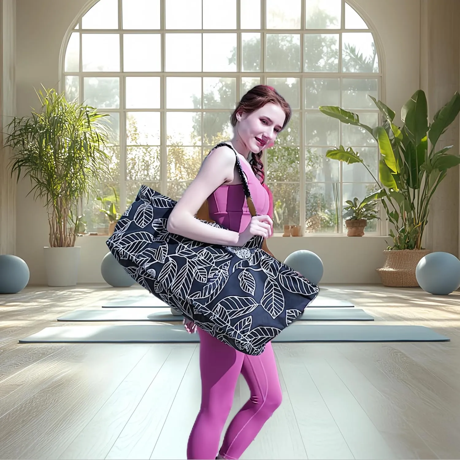 Large Yoga Mat Bag for Women Men, Travel Gym Bag for Pilates Office Beach Workout, Yoga Mat Tote Carrier with Mat Strap for 1/4" 1/2" Thick Exercise Yoga Mat