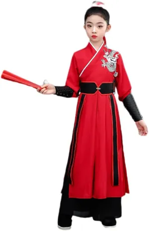 Lazutom Girls Hanfu Style Ancient Chinese Martial Arts Dress for Dance Show Halloween Carnival Costume
