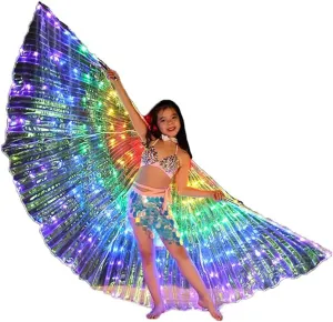 LED Belly Dance Wings with Stick, LED Isis Wings, Glow Light Up Belly Dance Costumes, LED Lights Belly Dance Isis Wings Carnival Rave Costumes Outfits