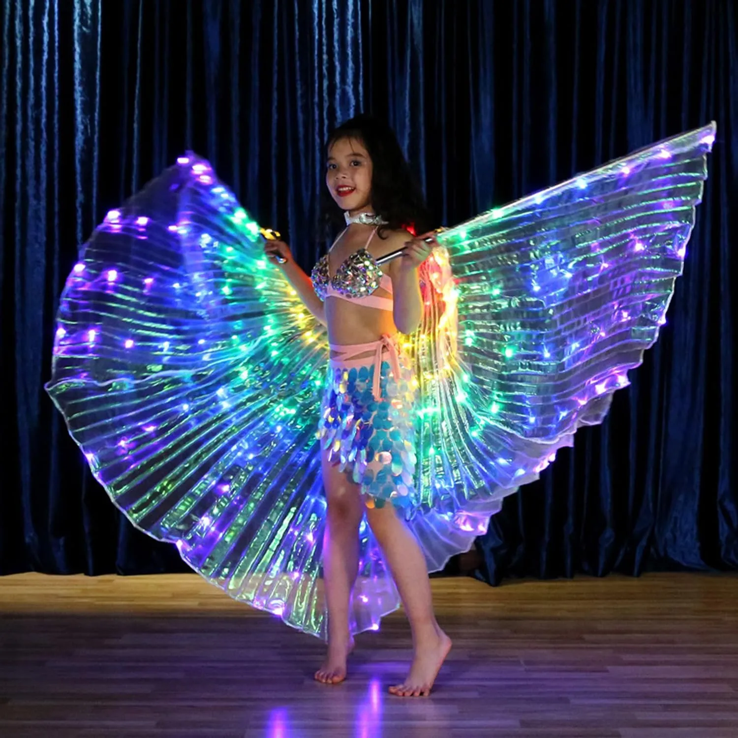 LED Belly Dance Wings with Stick, LED Isis Wings, Glow Light Up Belly Dance Costumes, LED Lights Belly Dance Isis Wings Carnival Rave Costumes Outfits
