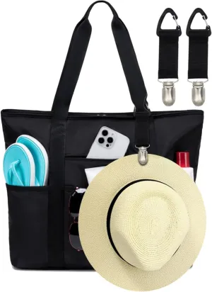 LEDAOU Beach Bags for Women, Beach Bags Waterproof Sandproof, Packable Beach Tote Bag with Zipper Travel Sports