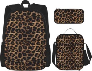 Leopard Animal Print_58134179 Multifunctional Pocket Backpack Crossbody Lunch Bag Pencil Case 3Pcs Set Large Capacity Backpack