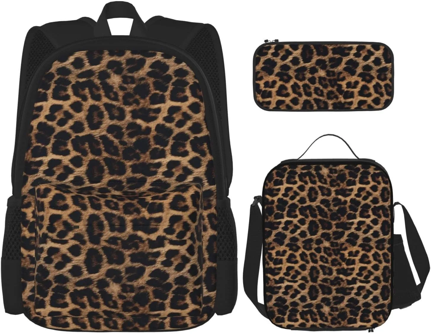 Leopard Animal Print_58134179 Multifunctional Pocket Backpack Crossbody Lunch Bag Pencil Case 3Pcs Set Large Capacity Backpack