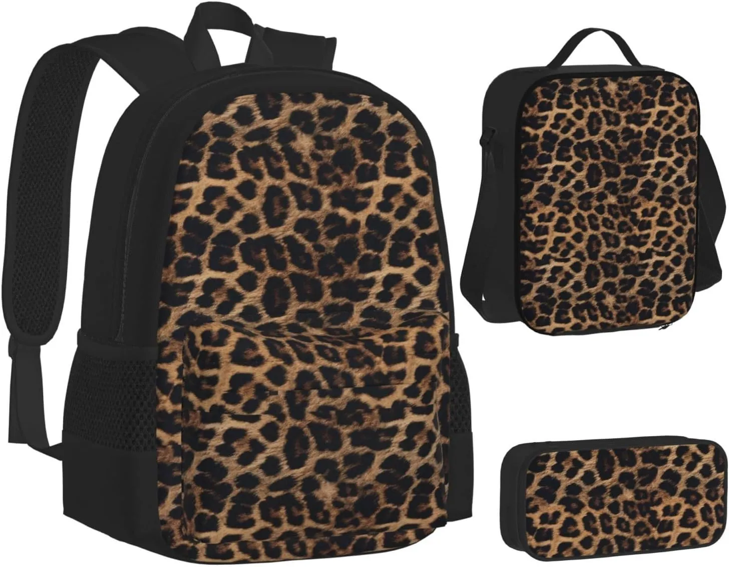 Leopard Animal Print_58134179 Multifunctional Pocket Backpack Crossbody Lunch Bag Pencil Case 3Pcs Set Large Capacity Backpack