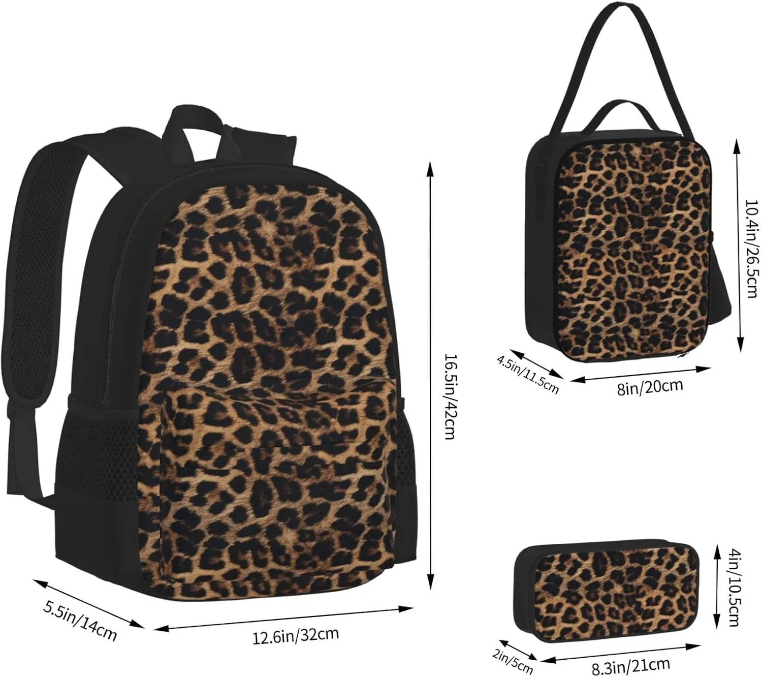 Leopard Animal Print_58134179 Multifunctional Pocket Backpack Crossbody Lunch Bag Pencil Case 3Pcs Set Large Capacity Backpack