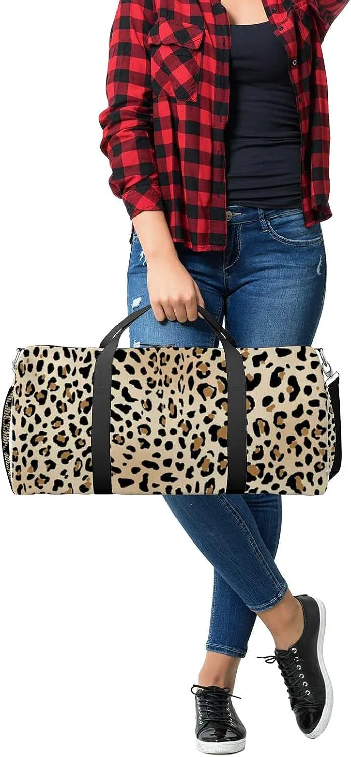 Leopard Sports Duffel Bag Travel Gym Tote Bags Lightweight Durable Shoulder Strap Waterproof Polyester Outside Mesh Pocket Overnight Trip Duffel Bag for Women Men