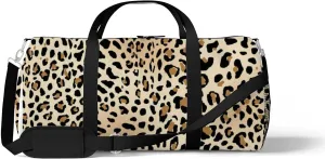 Leopard Sports Duffel Bag Travel Gym Tote Bags Lightweight Durable Shoulder Strap Waterproof Polyester Outside Mesh Pocket Overnight Trip Duffel Bag for Women Men