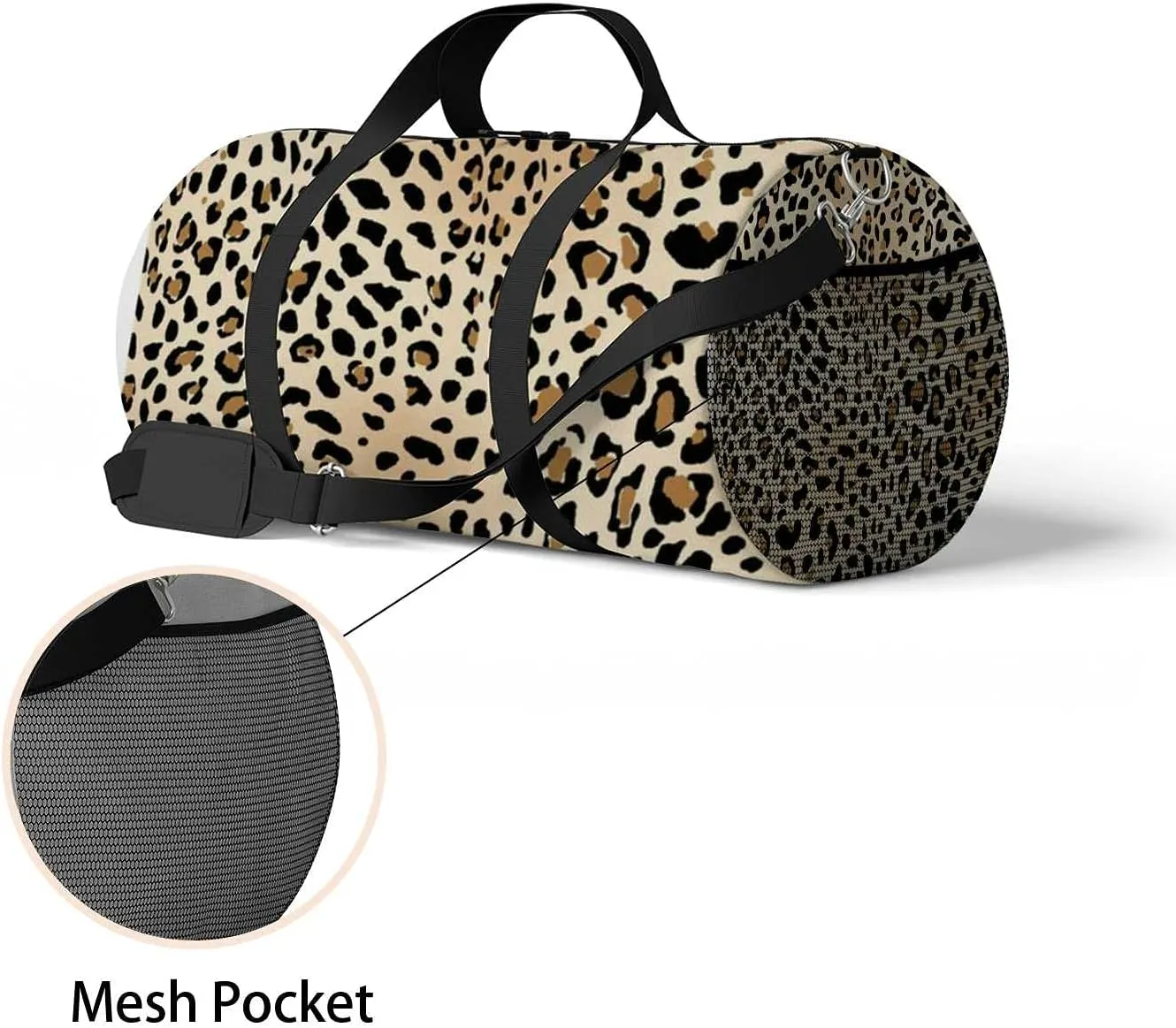 Leopard Sports Duffel Bag Travel Gym Tote Bags Lightweight Durable Shoulder Strap Waterproof Polyester Outside Mesh Pocket Overnight Trip Duffel Bag for Women Men