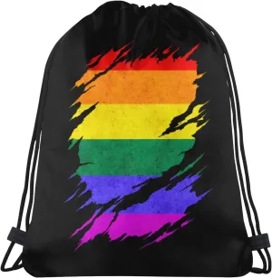 LGBT Gay Pride Rainbow Flag Ripped Drawstring Pack Beam Mouth Gym Sack Rucksack Shoulder Bags For Men & Women