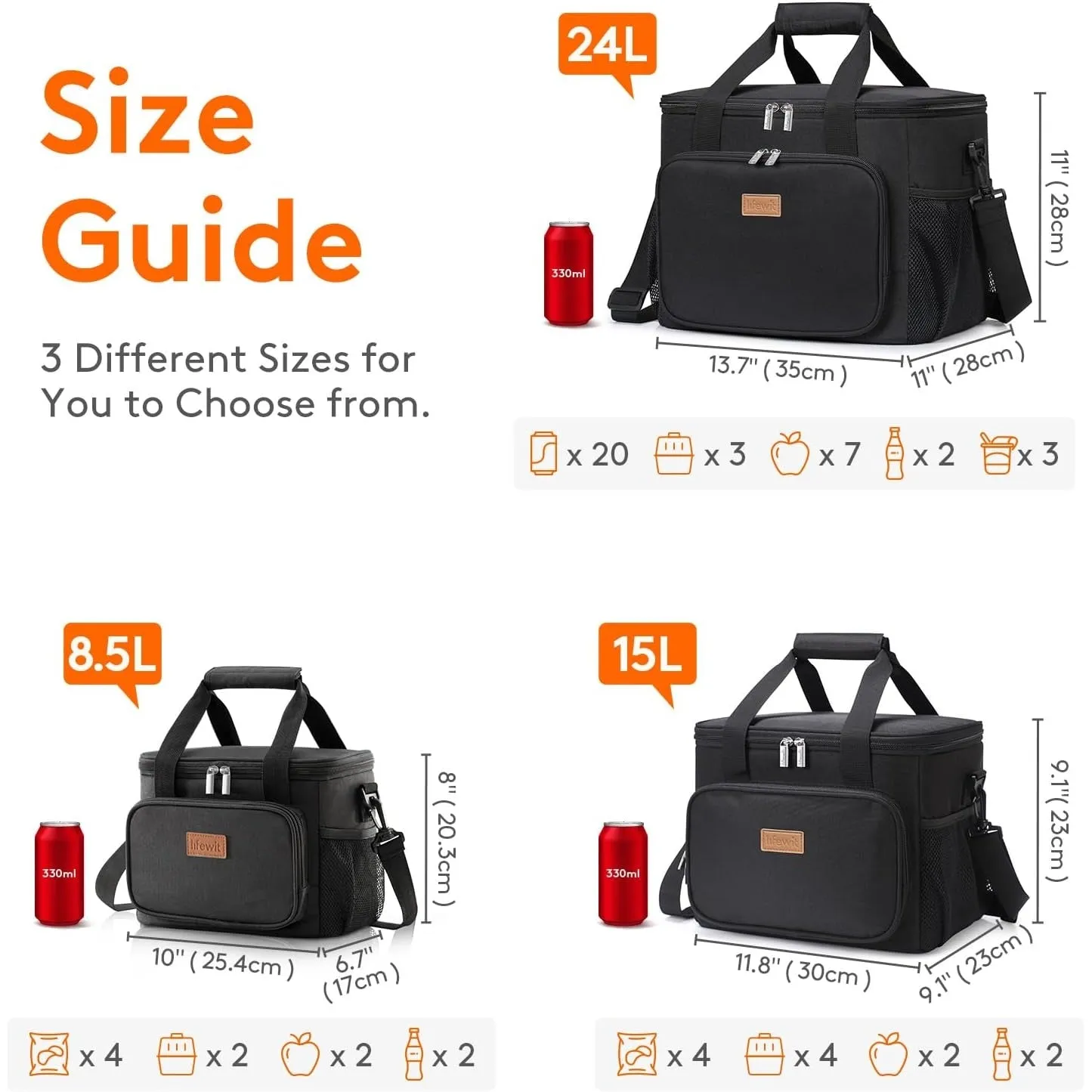Lifewit Large Lunch Bag Insulated Lunch Box Soft Cooler Cooling Tote for Adult Men Women, Black 12-Can (8.5L), 10"× 6.7" × 8"