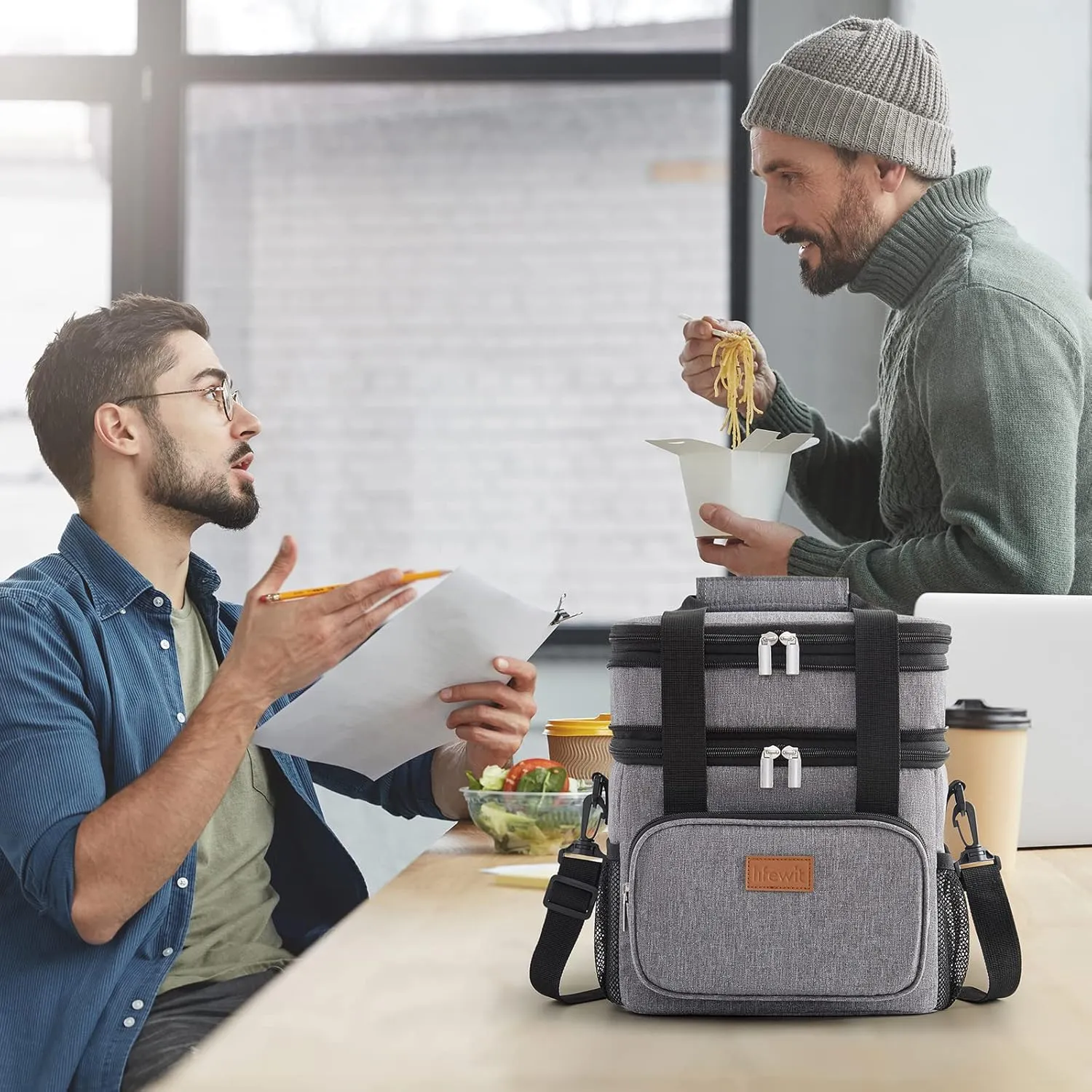 Lifewit Lunch Box for Men Women Double Deck Lunch Bag, Large Insulated Soft Cooler Bag, Leakproof Soft Meal Prep Lunch Tote with Shoulder Strap for Adults for Work/Flight/Travel, 12L/16Can, Grey