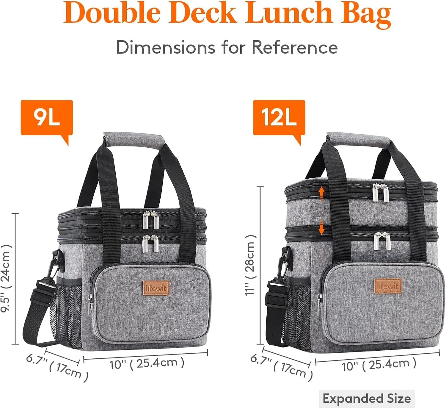 Lifewit Lunch Box for Men Women Double Deck Lunch Bag, Large Insulated Soft Cooler Bag, Leakproof Soft Meal Prep Lunch Tote with Shoulder Strap for Adults for Work/Flight/Travel, 12L/16Can, Grey