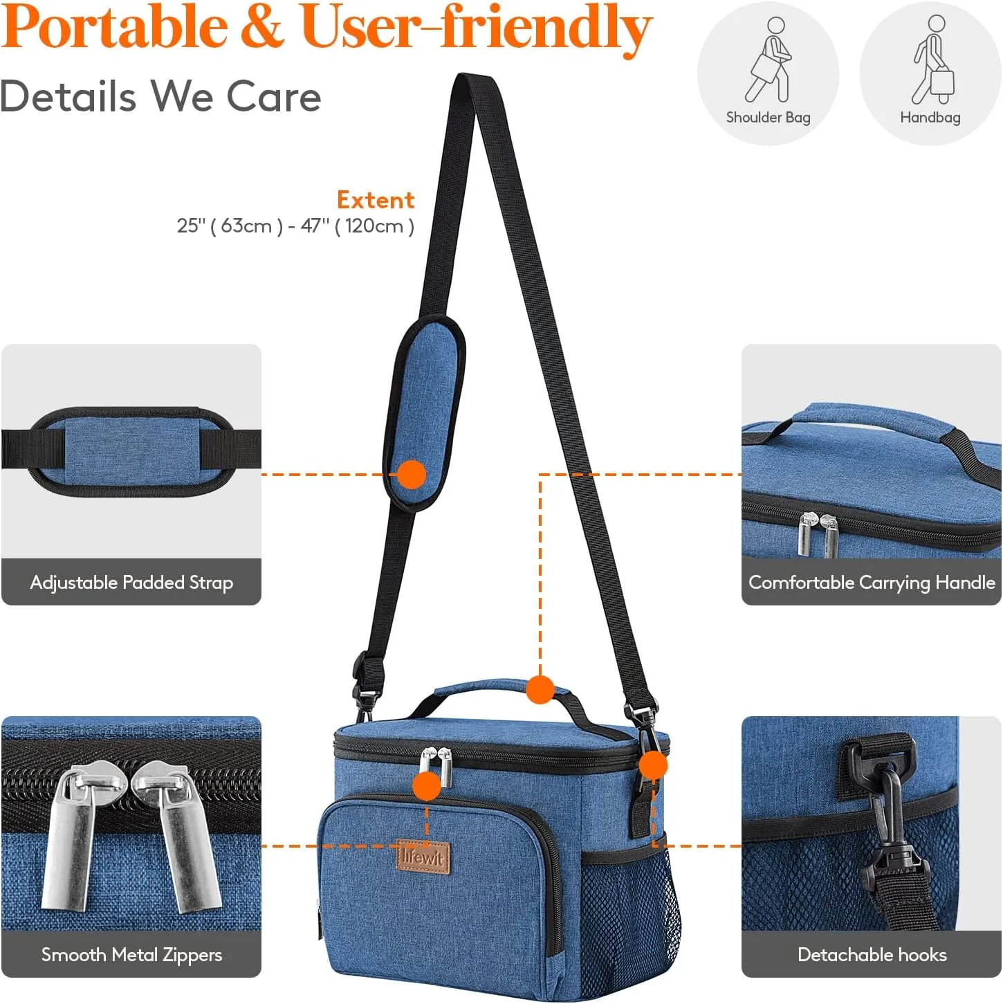 Lifewit Reusable Insulated Lunch Bag for Men, Lunch Box Women, Portable Cooler Freezable Soft Lunchbox Leakproof with Adjustable Shoulder Strap for Adult for Work Picnic or Travel, Dark Blue 9L