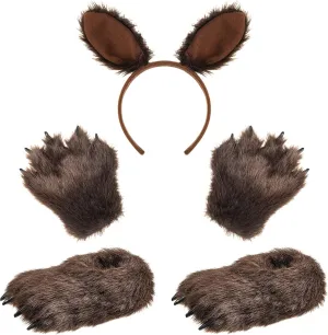 Liitrsh Animal Claw Slippers Plush Claw Gloves Bear Ears Headband for Kids Under 7 Years Old Christmas Bear Gifts Cosplay Party Supplies (10 inch)