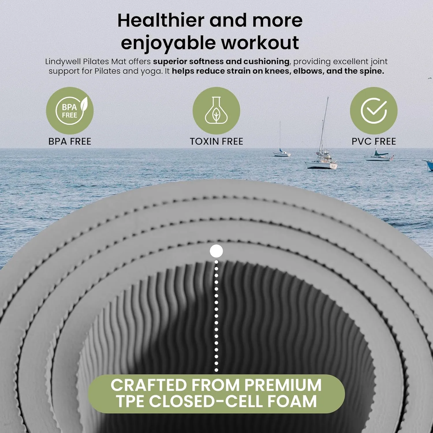 Lindywell Pilates Yoga Workout Mat Non Slip 6mm, 8mm, 10mm Thick - 6ft x 26in - Workout Exercise Mat, Superior Joint & Spine Support - Portable with Straps - Perfect for Yoga, Stretching, & Pilates