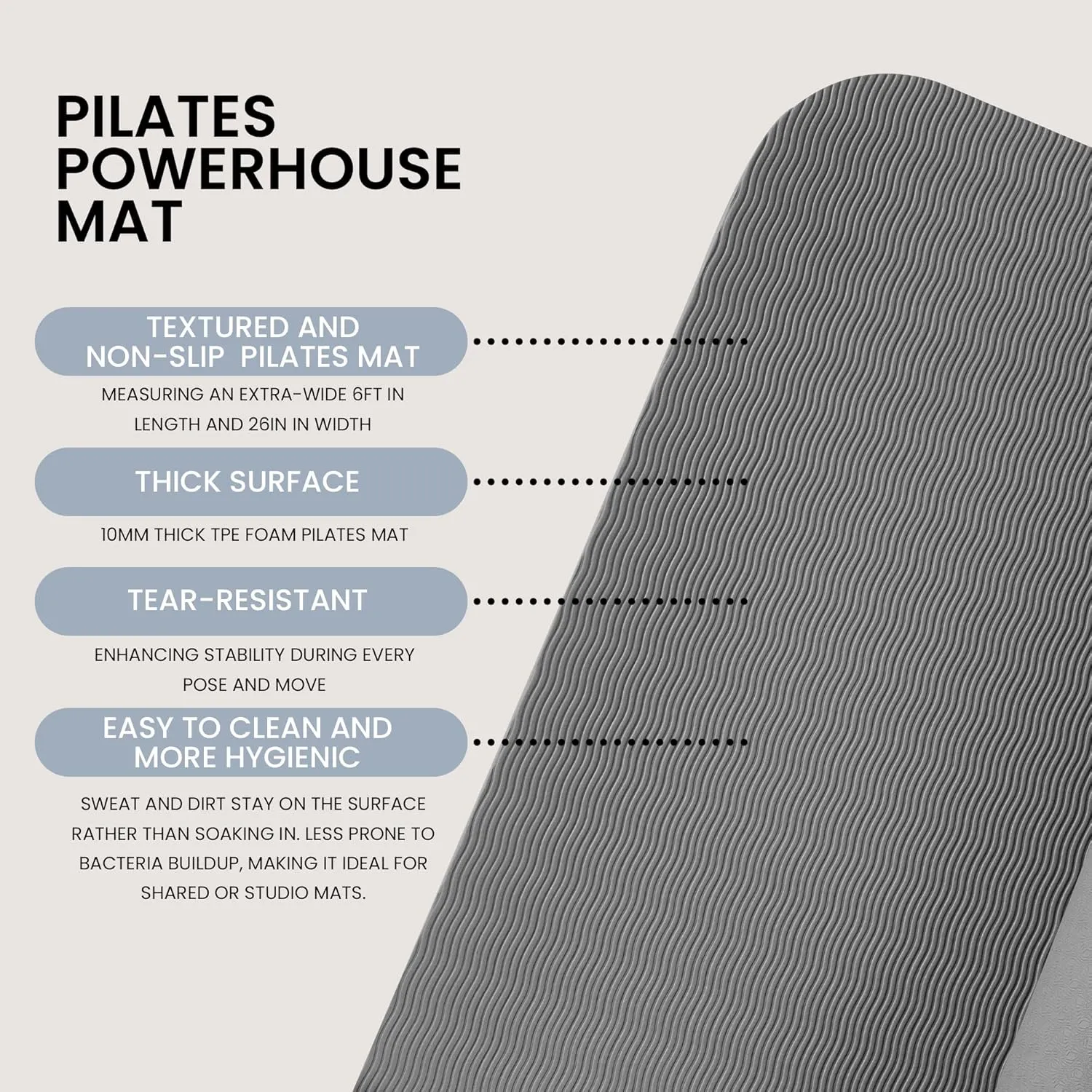 Lindywell Pilates Yoga Workout Mat Non Slip 6mm, 8mm, 10mm Thick - 6ft x 26in - Workout Exercise Mat, Superior Joint & Spine Support - Portable with Straps - Perfect for Yoga, Stretching, & Pilates