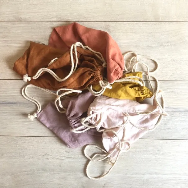 Linen Drawstring Mini Sack PEONY