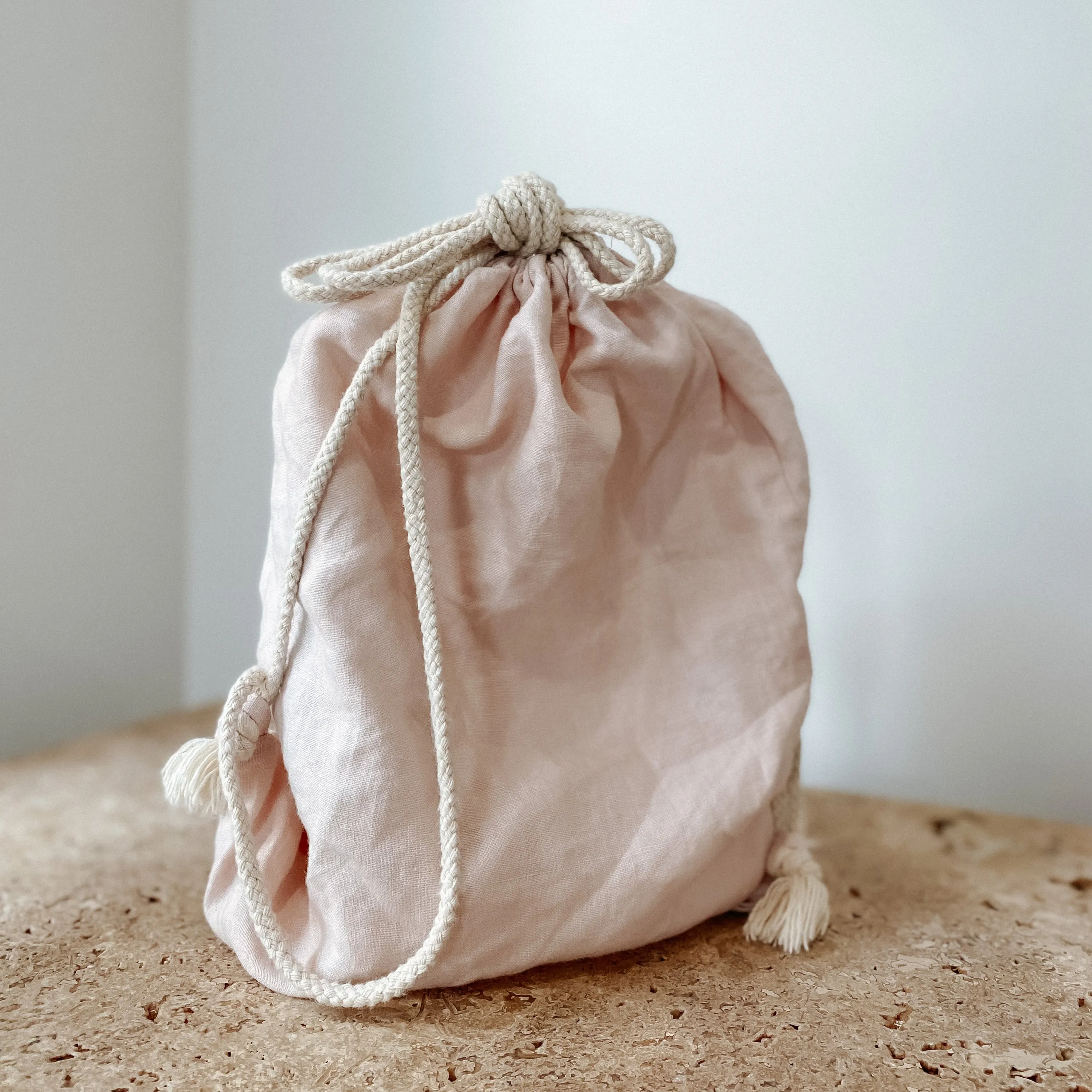Linen Drawstring Mini Sack PEONY
