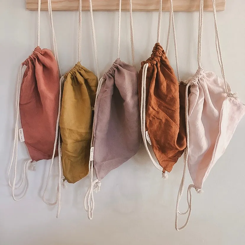 Linen Drawstring Mini Sack PEONY