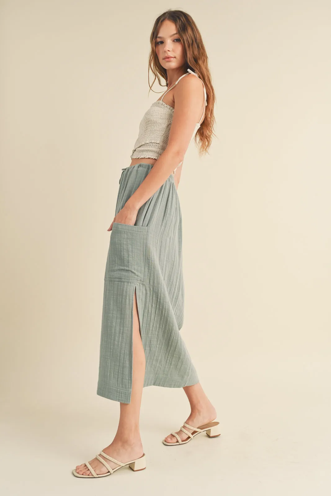 Linen Midi Skirt in Sage