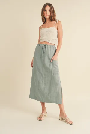Linen Midi Skirt in Sage